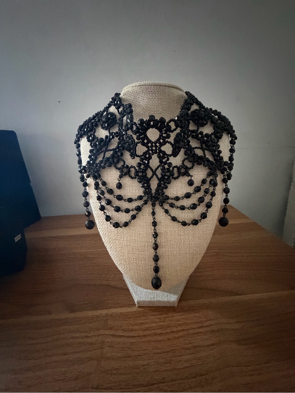 Vintage Victorian Gothic Beaded Lace Statement Choker Necklace